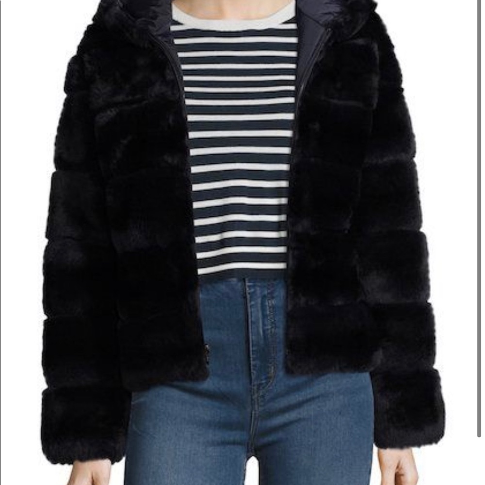 Reversible Navy Blue Rabbit Fur Hooded Jacket